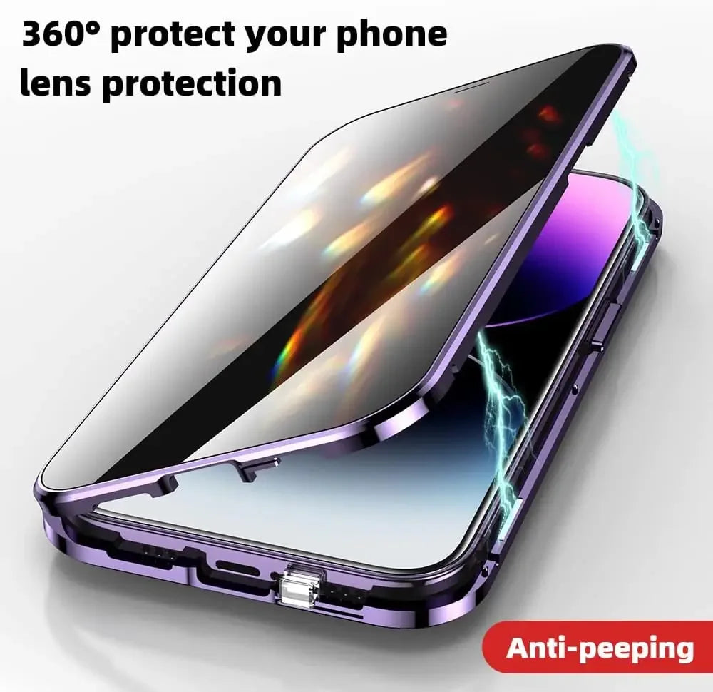 Double Glass Anti-Peep Privacy Magnetic Adsorption Case For iPhone