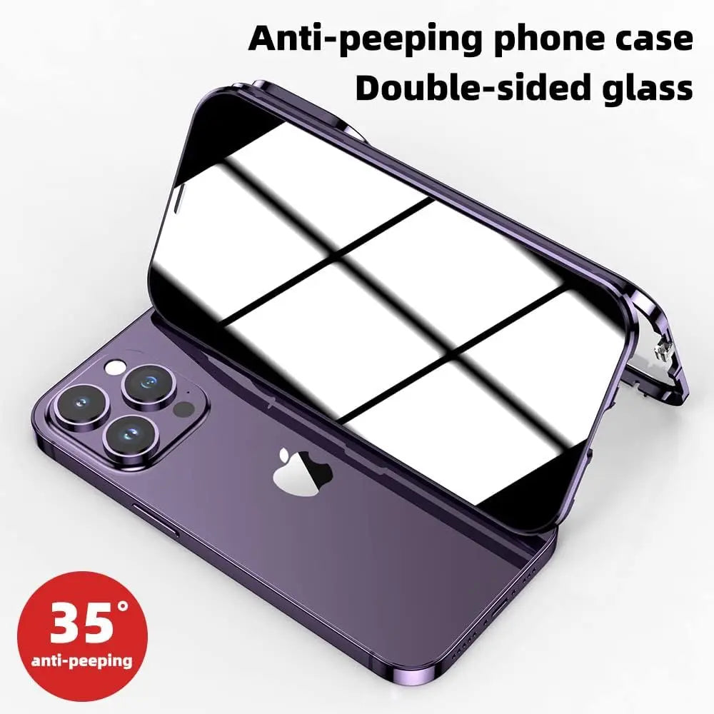 Double Glass Anti-Peep Privacy Magnetic Adsorption Case For iPhone