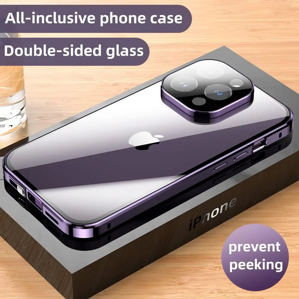 Double Glass Anti-Peep Privacy Magnetic Adsorption Case For iPhone