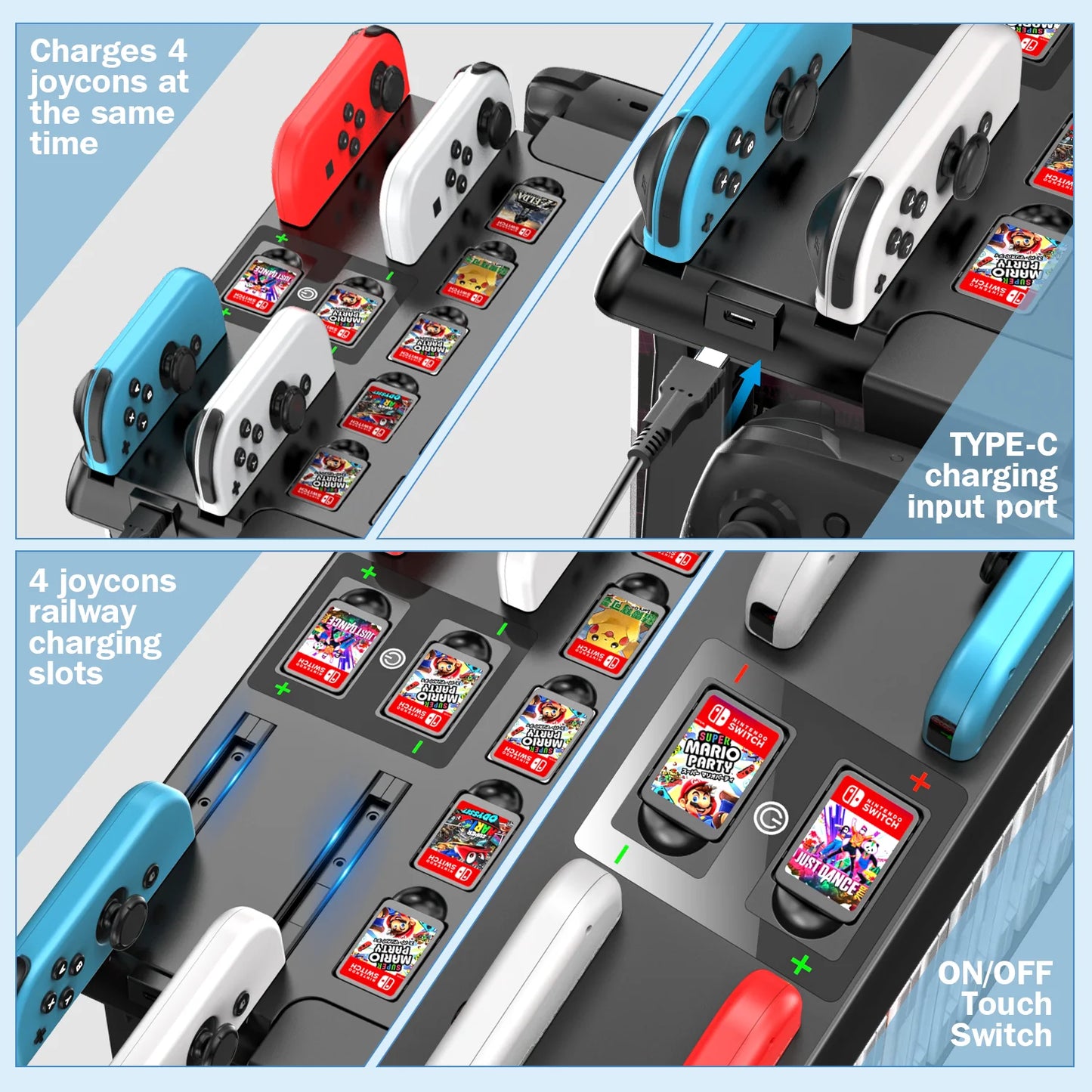 Nintendo Switch Storage Charging Tower with Cable