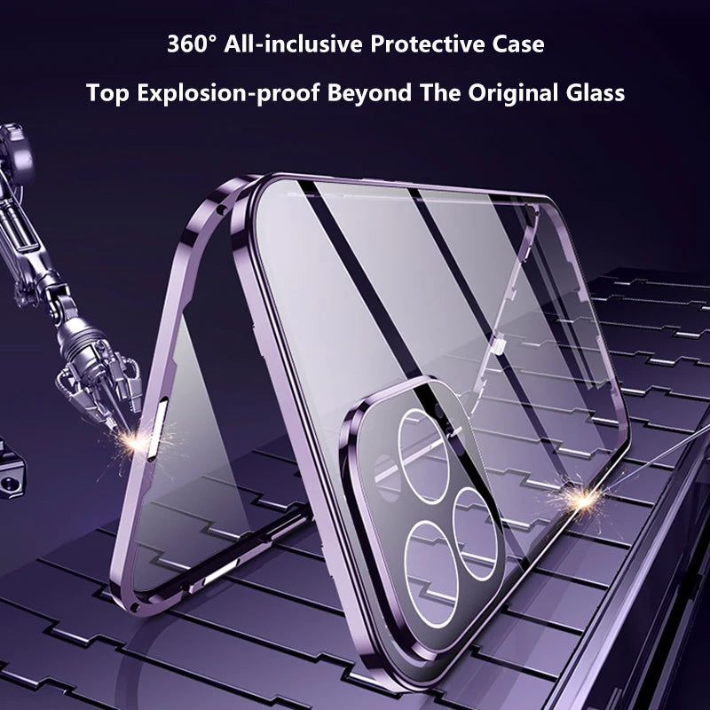 Double Glass Anti-Peep Privacy Magnetic Adsorption Case For iPhone