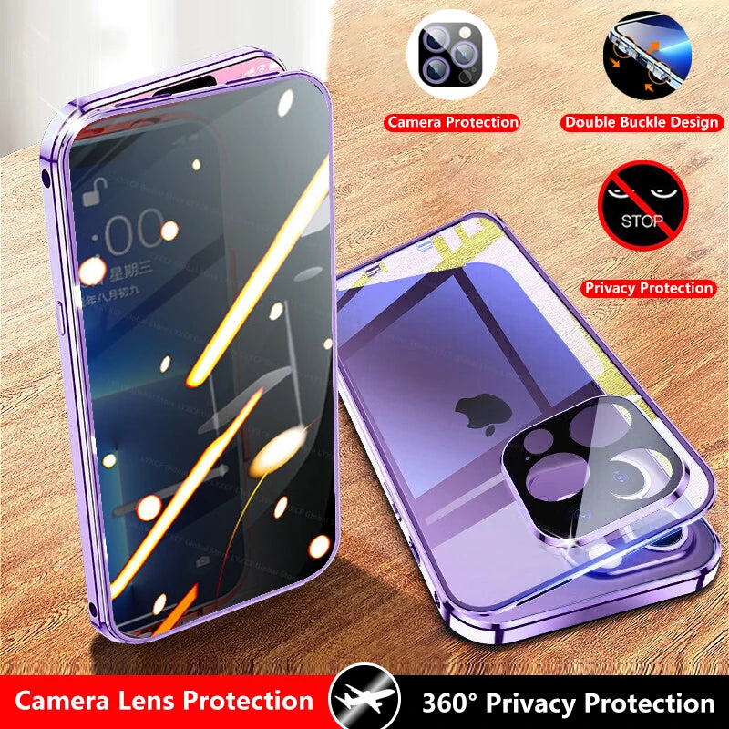 Double Glass Anti-Peep Privacy Magnetic Adsorption Case For iPhone